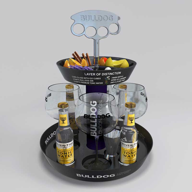 Injection molded two tier beverage and condiments serving tray with product